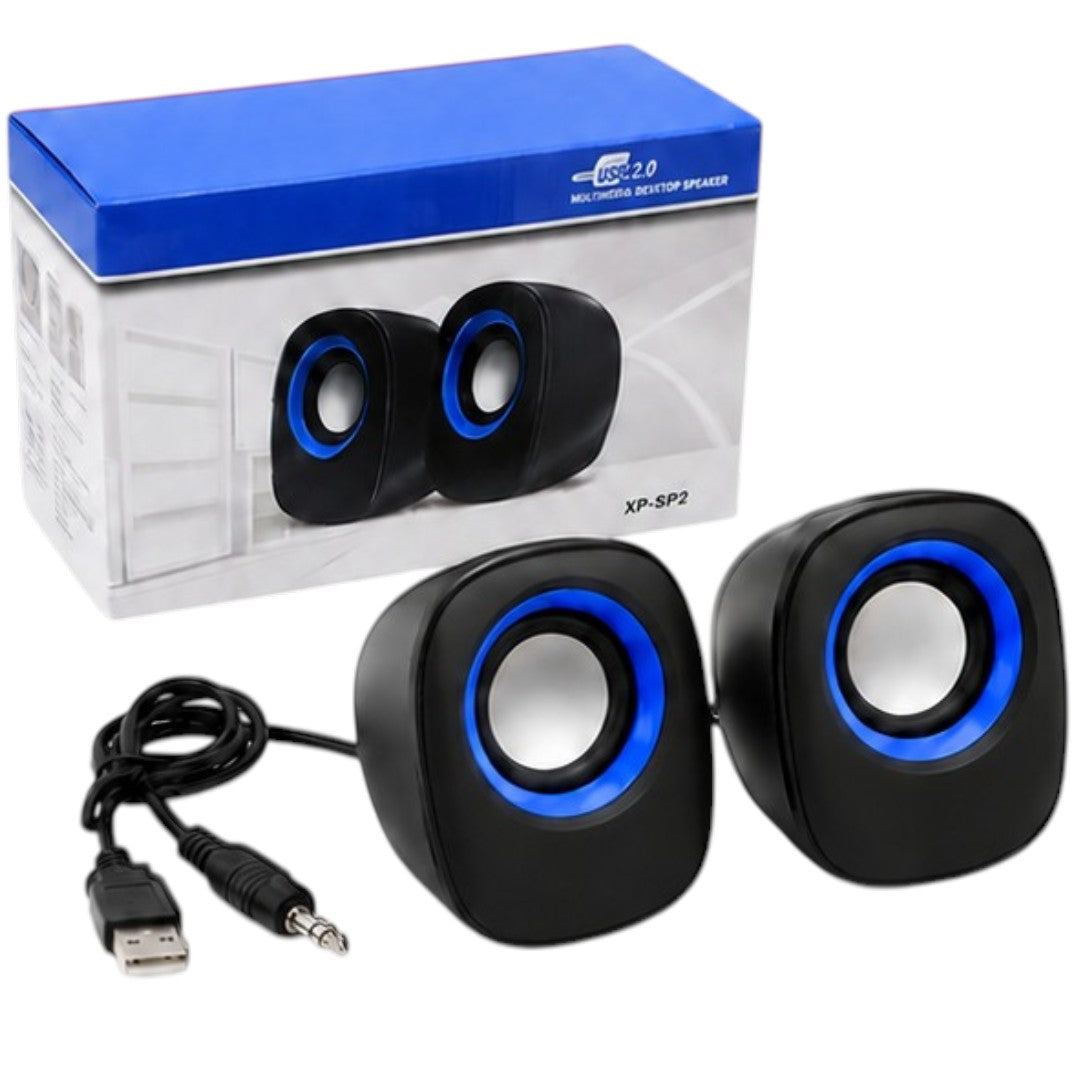 Parlantes Para Pc Con Controlador Volumen Usb Y Jack Pc Xtreme Azul