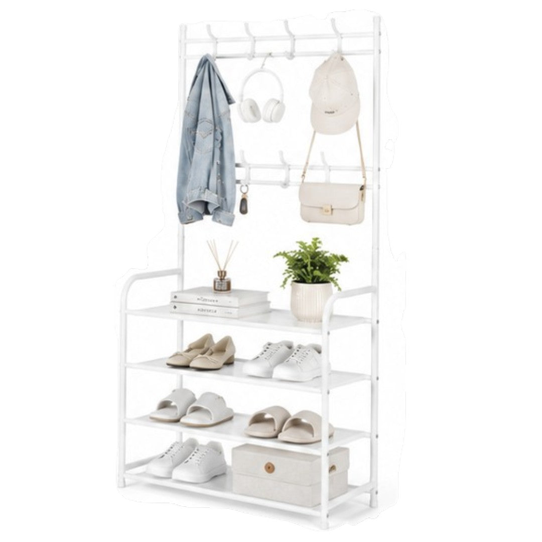 Perchero Rack Closet Organizador Con Zapatera Metálica Blanco