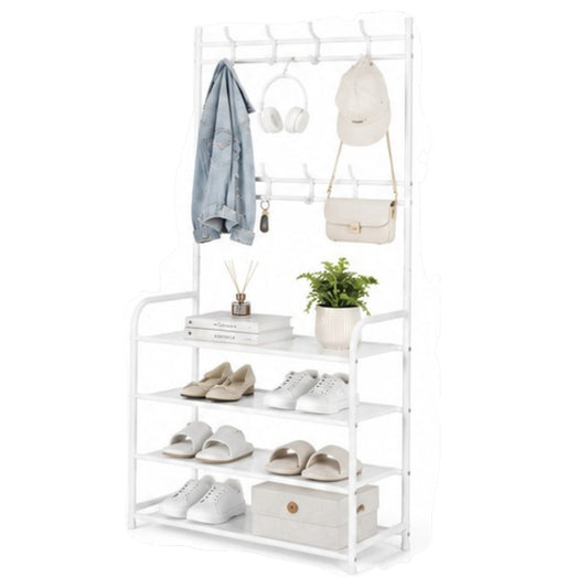 Perchero Rack Closet Organizador Con Zapatera Metálica Blanco