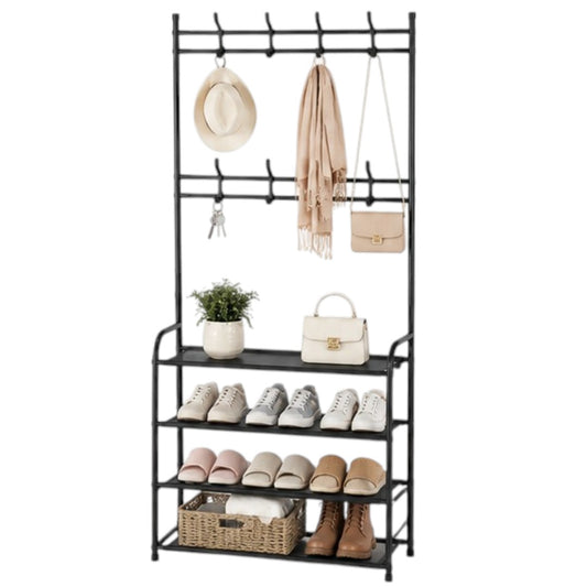 Perchero Rack Closet Organizador Con Zapatera Metálica Negro