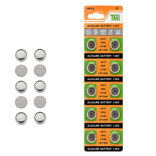 Pilas AG10 x10 1.55V Tira Batería Botón Reloj Calculadoras