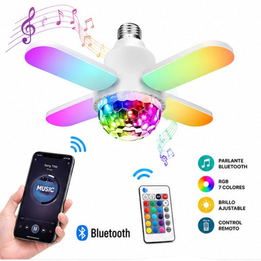 Plafón LED RGB Con Parlante Bluetooth 4 Aspas Remotas E27