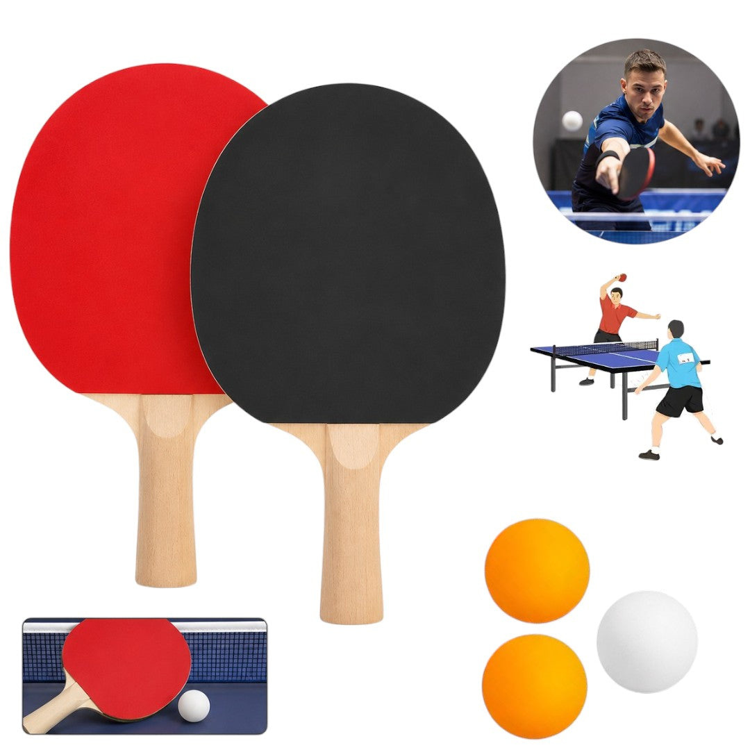 Set 2 Paletas Raquetas Ping Pong + 3 Pelotas Tenis De Mesa En Blister