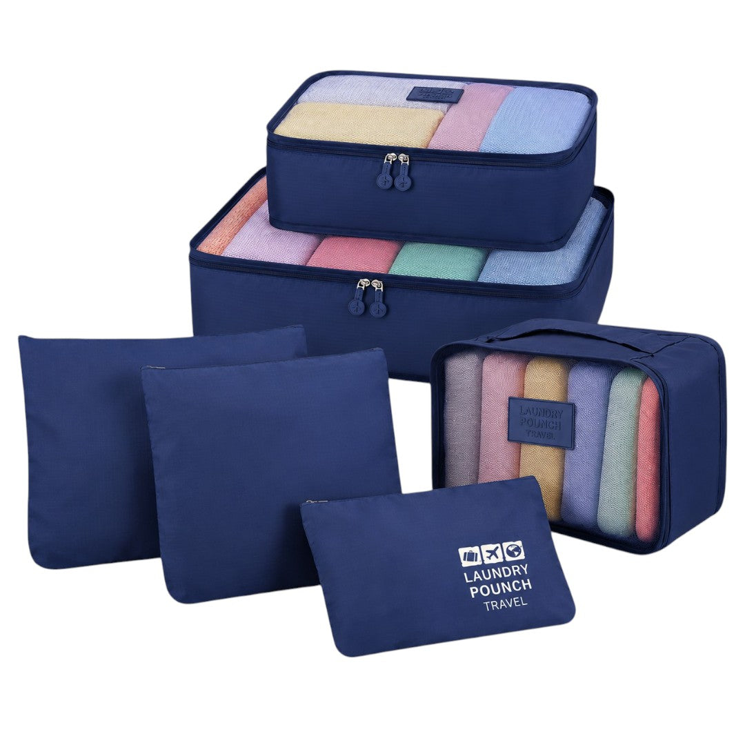 Set 6 Bolsas Organizadoras De Ropero Viaje Impermeable Azul