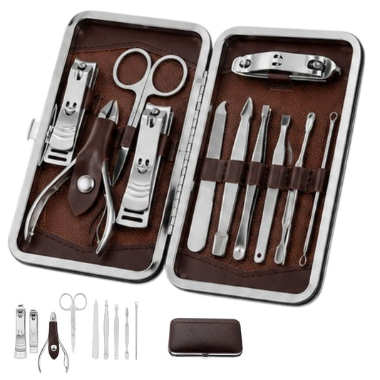 Set De Manicura Pedicura Estuche 12 Piezas Acero Inoxidable