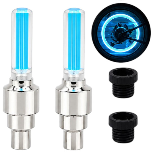 Set Luz Neón x2 Bici Moto Válvula Rueda Con Pilas Azul