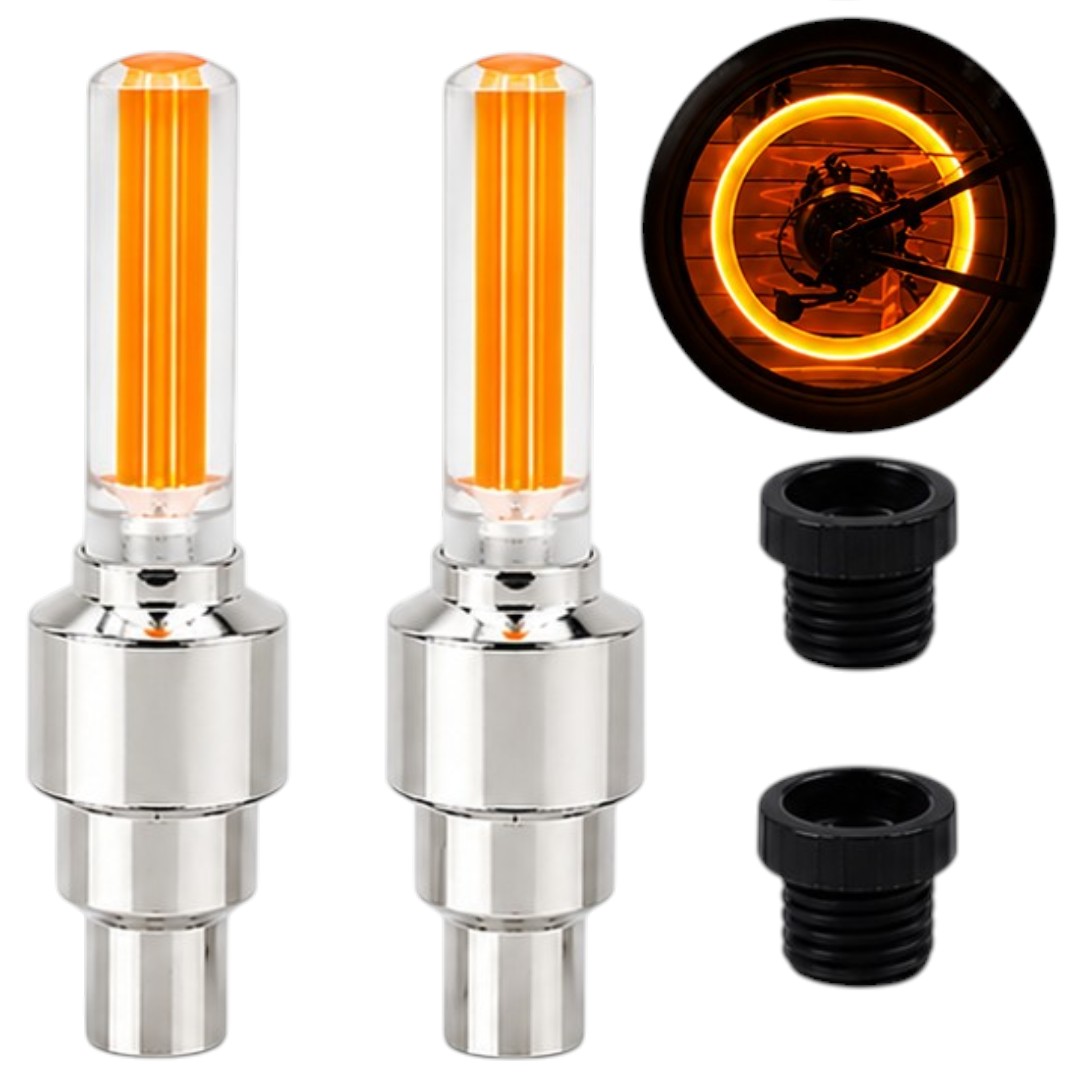 Set Luz Neón x2 Bici Moto Válvula Rueda Con Pilas Naranja