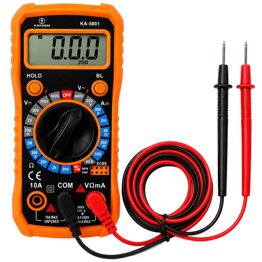 Tester Digital KA-5801 Multímetro Voltímetro Con Cables Pila Incluida Naranja