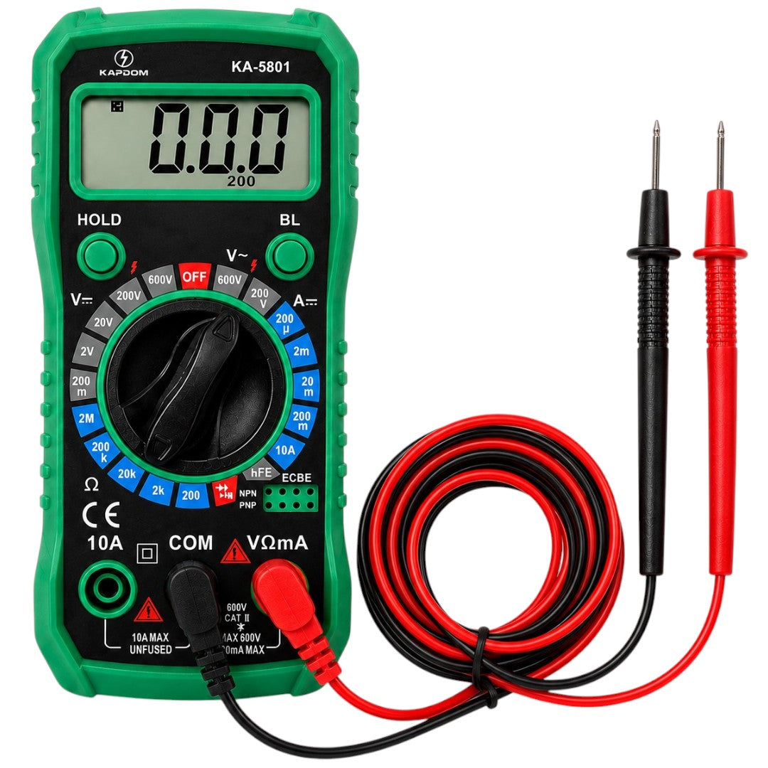 Tester Digital KA-5801 Multímetro Voltímetro Con Cables Pila Incluida Verde