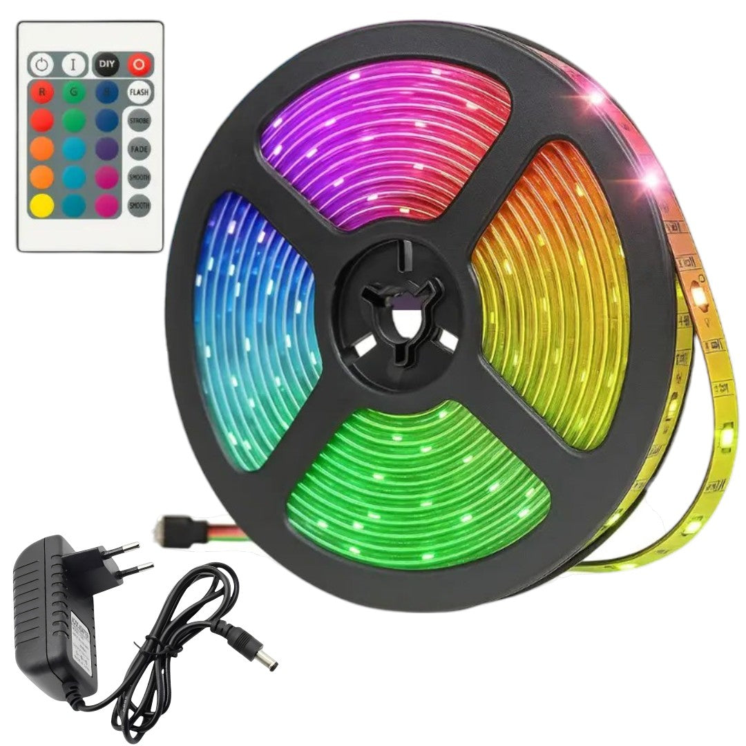 Tira Led 5 Metros 2835 RGB Secuencias de Colores Cinta + Control Remoto